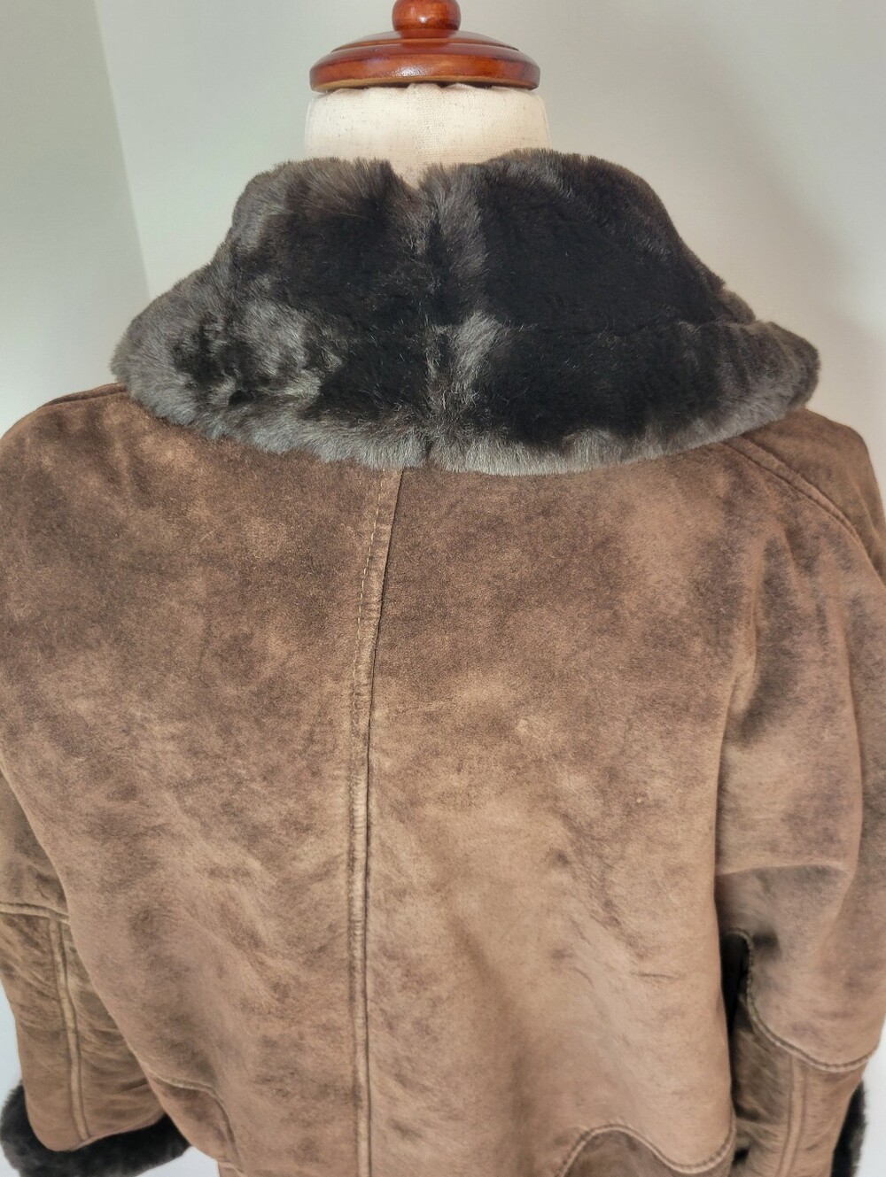 Vintage The Flight Club Brown Suede Faux Fur Oversized Statement Coat M - Picture 14 of 15